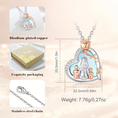 Vito Moonstone Heart Mother Mom Pendant Necklace for Women Mama