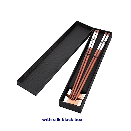Chopsticks Rose Wood 2 Pairs with Silk Black Box, Chopstick Mother of Pearl Inlay Décor Handmade Restaurant Food Tableware Home Gift Natural Length 9.5 Inch