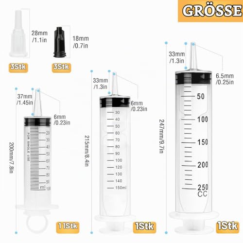 3 Packs Plastic Syringes with 3 Plastic Tubes for Oil or Glue Applicators, Experiments, Pet Feeding, Industrial Applications (100 ml + 150 ml + 250 ml)