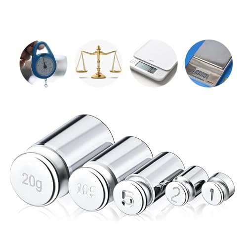 Set of 5 Calibration Weights, 1g, 2g, 5g, 10g, 20g Weights Set, Test Weights, Calibration Gram Set, Small Weight Set for Digital Scales Balance Jewelery Scales