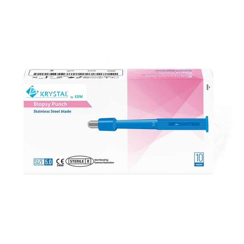 [Australia - AusPower] - Krystal Disposable Punch Biopsy with Protective Cap, 5.0mm, Sterile, Single Punch Blade, for Medical use, Jewelry Piercing, Indivdually Packed (Box of 25) BP05 