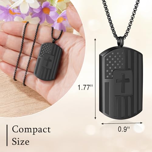 Flag Cross Urn Necklace for Ashes for Men Women Cremation Jewelry Black