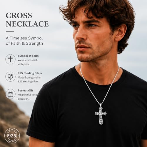 TANGPOET Cross Ashes Necklace 925 Sterling Silver Black Urn Necklace, Cremation Jewelry for Ashes Pendant, Gifts for Men Women Dog Paw