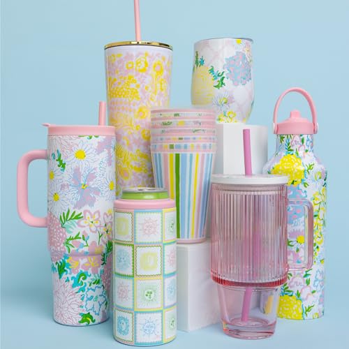Lilly Pulitzer 30 Oz Insulated Tumbler with Lid, Large Stainless Steel Travel Cup with Silicone Straw, Double Wall Metal Tumbler (Lilly Garden Home)