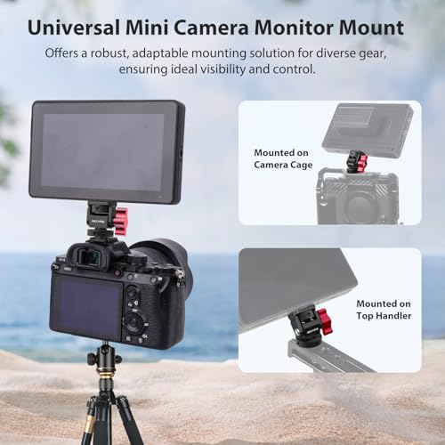 Mini Camera Monitor Mount with Cold Shoe, Aluminum Field Monitor Mount with 1/4″ Screw for LED Light Mic Cage, Cold Shoe Adapter 360° Swivel & 180° Tilt Damping (with Knob 63142) With Knob