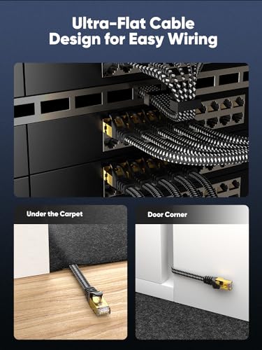 CAT 8 LAN Cable 20 m, 40 Gbps Network Cable Ethernet Flat Braided | High Speed S/FTP Shielded Internet Cable RJ45 Gold-Plated Connector Patch Cable for Gaming PS4/5, Modem, Router, PC, TV 20Meter‌