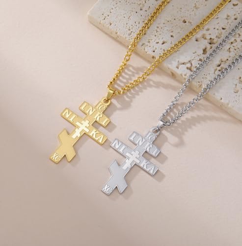 Russian Orthodox Cross Necklace IC XC NIKA Eastern Cross Jesus Christ Pendant Greek Byzantine Amulet Retro Religious Christian Jewelry Catholic Gift for Women Men gold 2