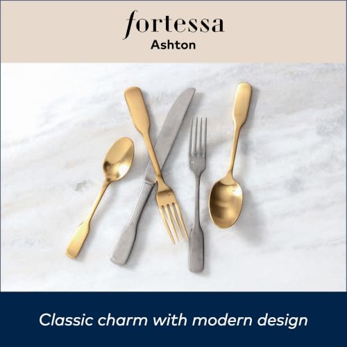 FORTESSA Ashton 18/10 Stainless Steel Flatware, 5 Piece Place Setting With Knife, Forks and Spoons (Service For 1), Dishwasher Safe, Antiqued Ashton Antiqued Silver 5-Piece