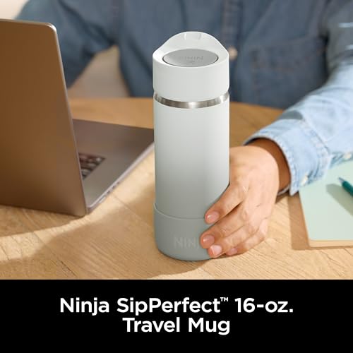 Ninja, Travel Mug, Sip Perfect 16oz, Brings Hot Drinks to Sippable Temperature in Minutes, Stainless Steel, Leak Proof, Dishwasher Safe, Metal Insulated Tumbler, White, DW1603WH 16 Ounces