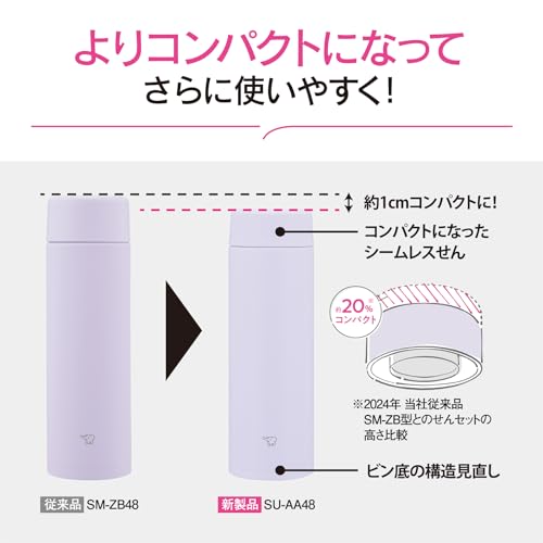 Zojirushi Su-AA36-BA Mahobin Stainless Steel Mug Water Bottle, 12.2 fl oz (360 ml), Screw Type, Dishwasher Safe, Seamless Stopper, Only 2 Cleaning Points, Black 360ml