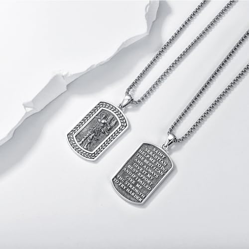 Saints Religious Necklace 925 Sterling Silver St. Christopher/St. Michael/Virgin Mary Miraculous Medal Patron Saint Religious Amulet Necklace Jewelry Gift for Women Men St. Sebastian Necklace