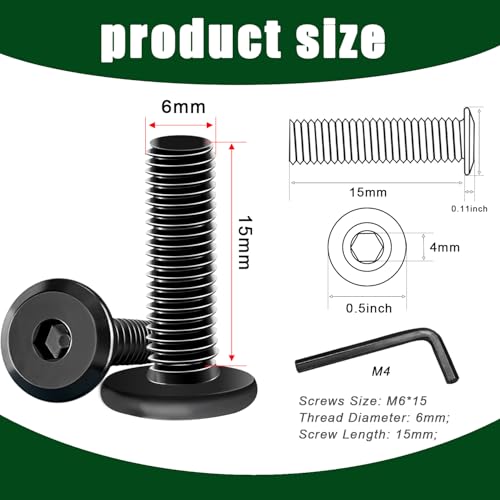 Taiss M6 x 15mm black zinc-plated countersunk furniture screws with hex spanner, 30-piece set