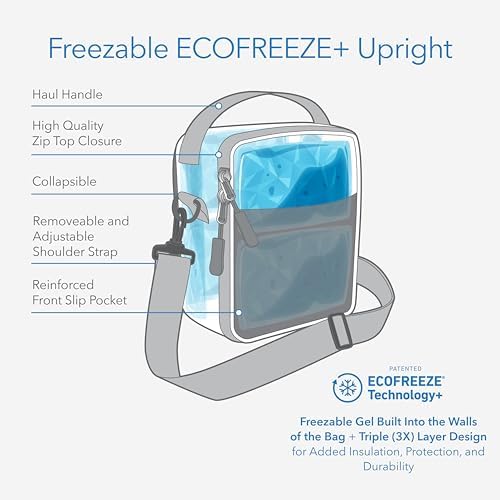 PackIt Freezable Upright Lunch Box, Black/Gray, Engineered with ECOFREEZE+ Technology: Triple Layered Protection for Ultimate Cooling, with Removable Crossbody Strap, Fresh Food On the Go