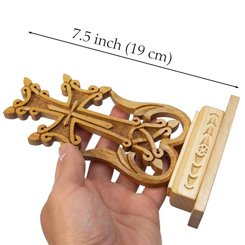 Armenian table cross standing Wooden "KHACHKAR" Cross for Desk best Armenian gift souvenir (APRICOT WOOD) APRICOT WOOD