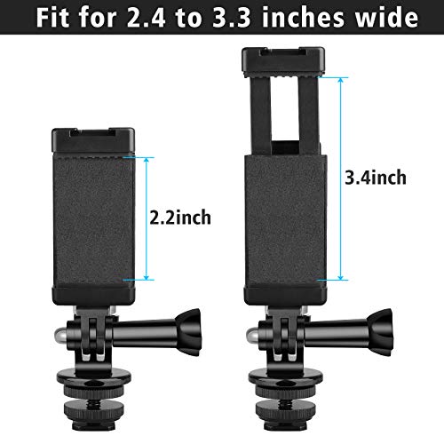 Anwenk Phone Holder Hot Shoe Mount Adapter with Cold Shoe Mount for Microphone/ Flash Light Compatible with Gopro Hero DJI Osmo Action Camera Smartphone, Attach on DSLR Camera / Ring Light/ Tripod Hot Shoe Mount Compatible with Gopro