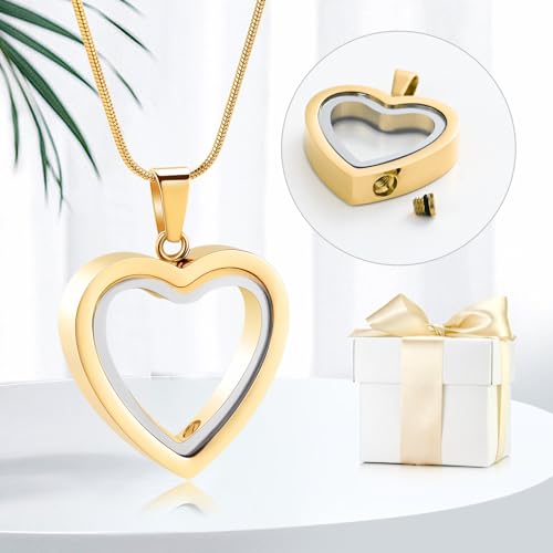 Glass Cremation Jewelry Necklace with Heart for Ashes Stainless Steel Keepsake Urn Ash Pendant Urn Necklace Keepsake for Urn for Memorial Jewelry C