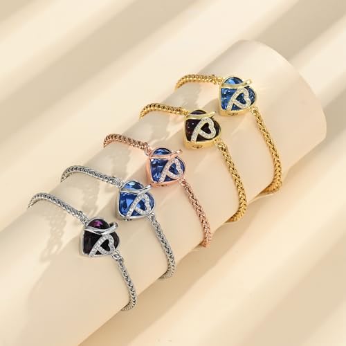 Cremation Jewelry Heart Urn Bracelet for Human Ashes for Women Men Memorial Keepsake Link Bracelet Gold-Purple