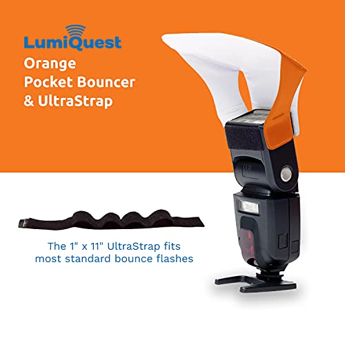 LumiQuest Flash Pocket Bouncer, Flash Diffuser with UltraStrap, Universal Classic Design for External Camera Flashes, Photography Lighting, Light for Pictures, Studio Lights, Orange