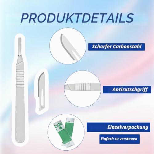 Pack of 20 Scalpel Blades No.10 with Scalpel Holder Stainless Steel No. 3 Sterile | Disposable carbon steel blades, extremely sharp cutting edge, individually wrapped, suitable for crafts, model making, hobby