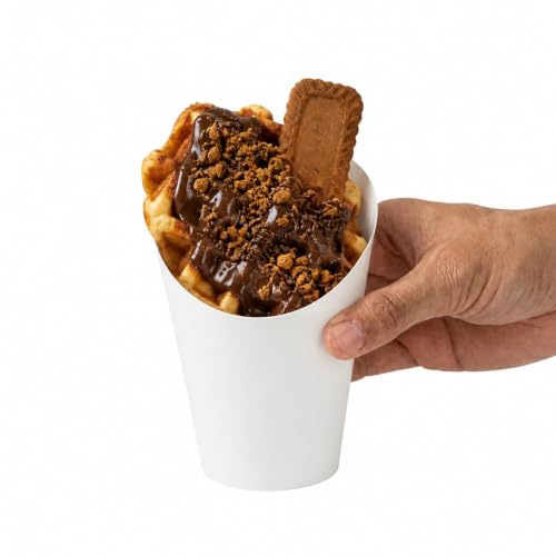 Restaurantware Bio Tek 12 Ounce French Fry Containers, 100 Disposable Charcuterie Cups - Incline Design, Round, White Paper French Fry Cups, Stackable, For Waffles, Chips, or Popcorn 12 oz