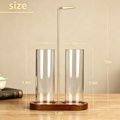 Incense Holder, Hang Upside Down Incense Sticks Burner Holder Storage with Glass Ash Catcher,Ideal Gift (Brown) Brown