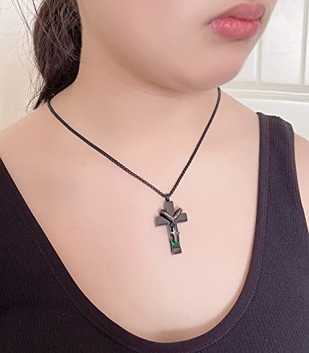 YOUFENG 3 Pieces Cremation Urn Necklaces for Ashes Keepsake Cremation Jewelry Cross Round Bar Birthstone Crystal Stainless Steel Memorial Pendant for Women Men Olivine