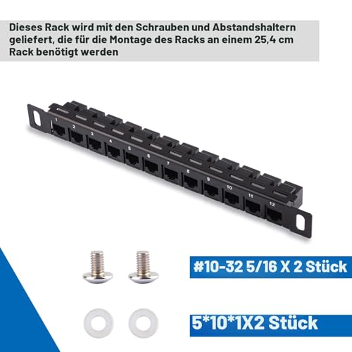 GeeekPi 12-Port Cat6 Patch Panel - 0.5U (10") Modular Keystone Coupler Panel for DeskPi RackMate T0/T1/T2/T0 Plus/T1 Plus/TL1 Network Cabinets and 10" Server Cabinet 12-Port Cat6 Patch Panel Black