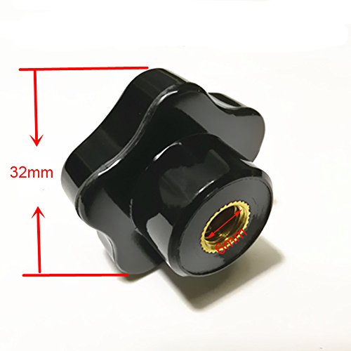 [Australia - AusPower] - YXQ M6 x 32 Female Thread 5-Star Shape Head Clamping Nuts Knob Black Plastic 5pcs 