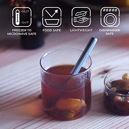 Set of six Borosil Radius glass tumblers, 295ml each, arranged on a table for mixed drinks.