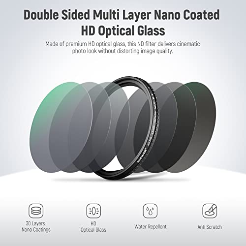 NEEWER 62mm HD Variable ND Filter ND2-ND32 (1-5 Stops) No X Cross/Optical Glass/30 Layer Nano Coated/Ultra Slim Aluminum Alloy Frame/Water Repellent/Anti Scratch Adjustable Neutral Density Filter HD ND2-ND32