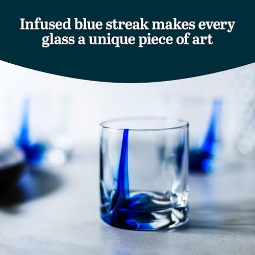 Libbey Blue Ribbon Rock Glasses Set of 8, Artisan Inspired Four-Dimple Shaped Whiskey Glasses Set, Dishwasher Safe Short Drinking Glasses for Families Blue Ribbon S