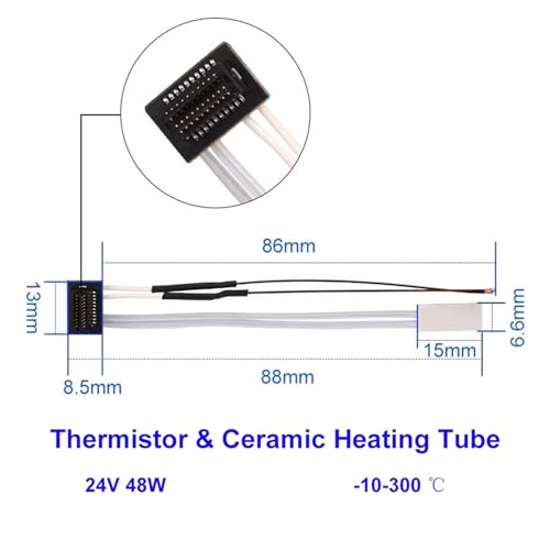 24V 48W 300℃ High-Temperature Ceramic Heater and Thermistor with Thermal Grease, Fixing Clip for Bambu Lab P1P/P1S 3D Printer, 2PCS P1S/P1P