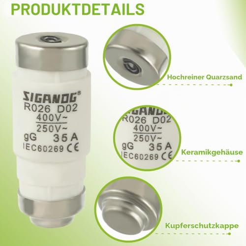 35A D02 Neozed Fuses, D0 Type Fuse Insert, gL/gG 400VAC (Pack of 10) 35A