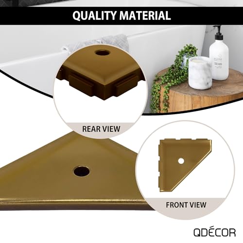 Questech 8" Corner Shower Shelf - Lugged for New Construction, Shower Organizer for Tiled Walls, Corner Caddy Soap Dish Bathroom Storage, Geo Lugged, Gold Finish