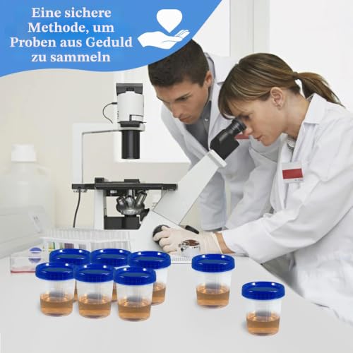 15 x 120ml Clear Blue Pee Cups with Screw Lid and Scale | Leak proof sample containers, clear plastic, blue lids, for urine samples, laboratory and paint mixes 15