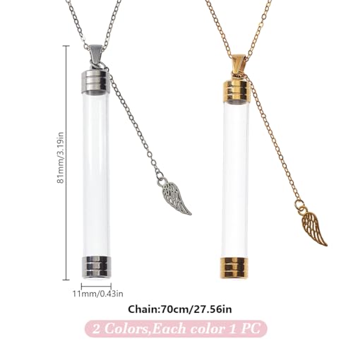 2 Colors Column Glass Bottle Pendant Necklaces Cat Whisker Holder Brass Cable Chain Necklaces Jewelry Charm Urn Ashes Memorial Pendant Keepsake for Cat Whiskers Pet or Human