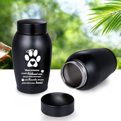 Pet Urns for Dogs Ashes - Paw Print Cremation Jewellery Black Memorial Keepsake Urn, Remembrance for Pet Loss When tomorrow starts without me