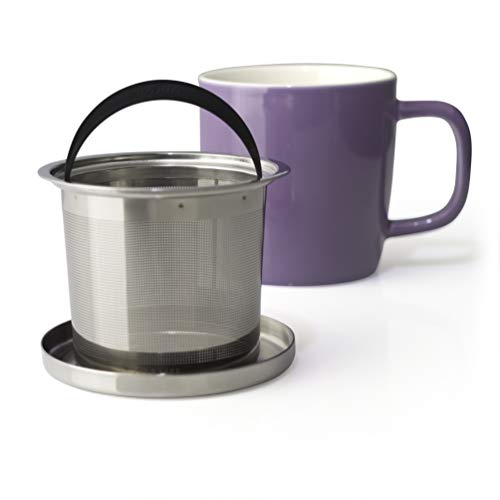 FORLIFE Dew Glossy Finish Brew-In-Mug with Basket Infuser &"Mirror" Stainless Lid 11 oz. (Purple) Purple
