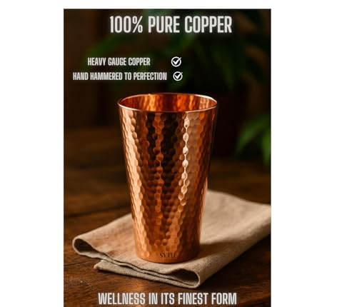 SYTH 100% Pure Copper Luxury Tumblers Set of 2 –18 Oz Large Drinkware Glass for Cocktails, Iced Tea, Moscow Mule, Water, Ayurvedic Detox, Handcrafted Hammered Copper Cups | Luxury Gift Packaging| (2)