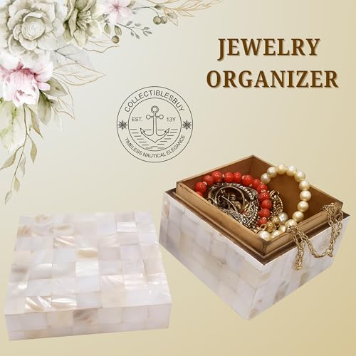collectiblesBuy Handmade Natural Mother Of Pearl Inlay Decorative Jewelry & Storage Box Square Geometric Design
