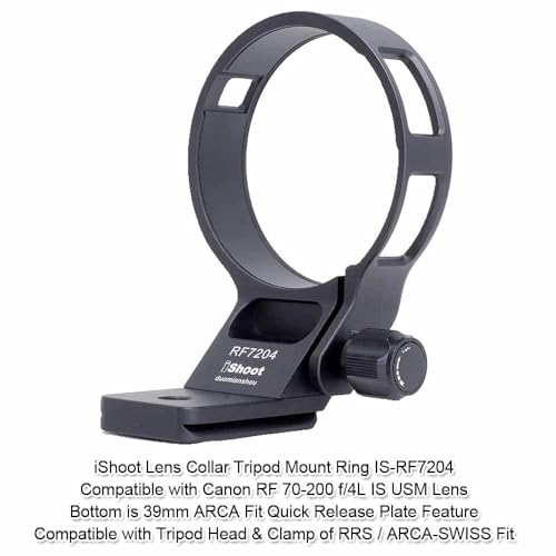 iShoot Lens Collar Tripod Mount Ring Compatible with Canon RF 70-200 f/4L is USM, Lens Support Holder Bracket Bottom is Arca-Swiss Fit Camera Quick Release Plate for Arca Tripod Clamp