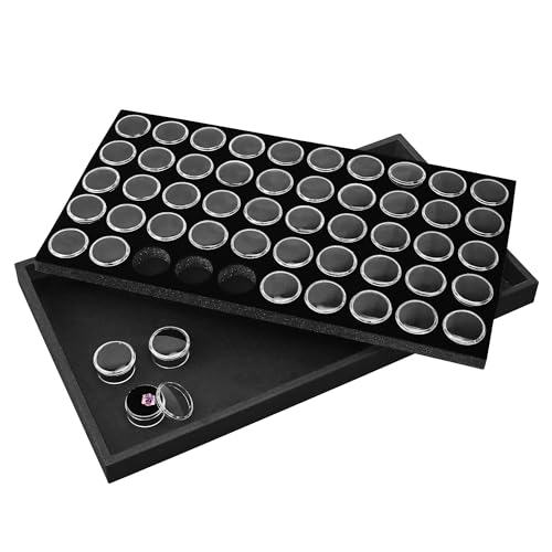 Ikee Design Black Foam Gem and Bead Organizer 50 Jars Display Tray Black Foam/Black Tray (50 Jars)