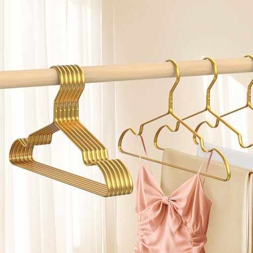 DOIOWN Gold Pants Hangers, 12 Pack Matte Aluminum Pants Hanger, 13.3” Light & Sturdy Gold Hangers Closet Organizers and Storage for Jeans, Strap Dress, Kids Clothes