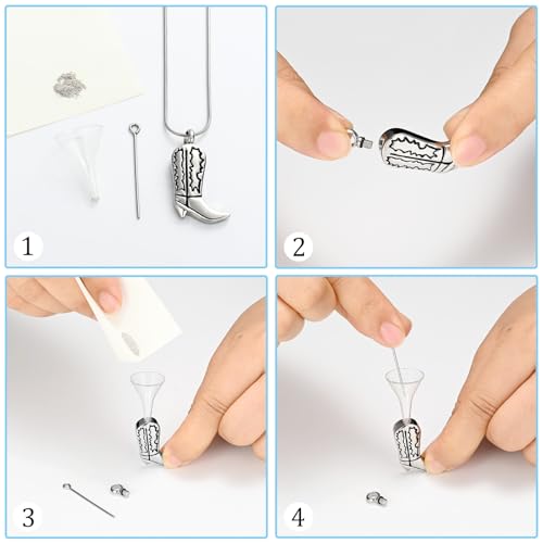 Hearbeingt Cowboy Boots Urn Necklaces for Ashes Cremation Jewelry Cowboy-Silver