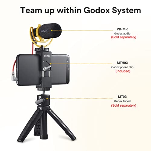 Smartphone Holder, Phone Adapter Mount with Cold Shoe, Sturdy and Durable Phone Clamp for Cellphone/Microphone/LED Video Light(Godox MTH03)