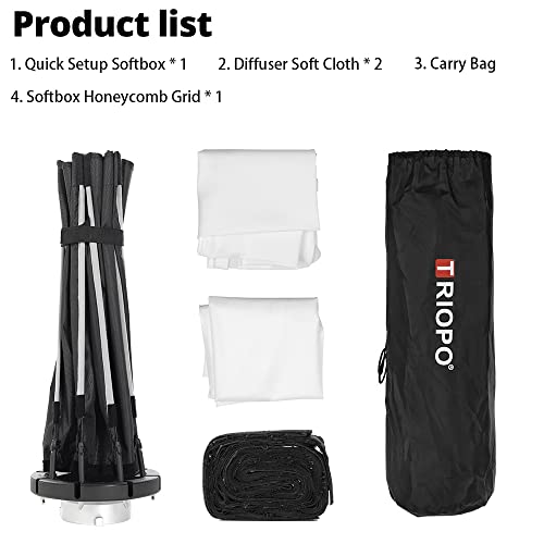 TRIOPO 25.6inch / 65cm Octabox Softbox, Bowens Mount Quick Release 25.6 Inches / 65 Cm