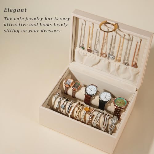 Bracelets Organizer with 2Rods Necklace Hooks for Women Girl Bracelet Display Holder for Watch Bangles PU Leather Jewelry Box Beige