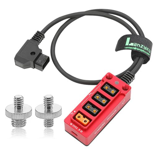 12V Metal Regulated Surge Protection P-Tap D-Tap Splitter for ARRI|RED|Sony|Teradek |Smallhd|DJI|TILTA |SmallRig|V-Mount|Gold-Mount, 4 * 1/4"-20 Screw Threads- 17.7 inches(Red)