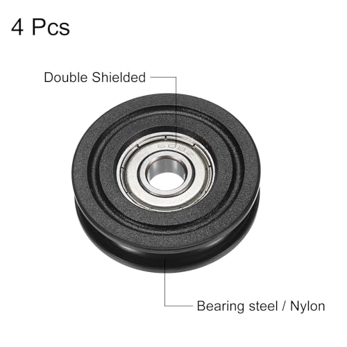 sourcing map 4pcs U608ZZ Nylon Pulley U-Groove Ball Bearing 8x40x10mm U Groove Roller Wheel (GCr15) Chrome Steel Bearings, ABEC3 Black 4