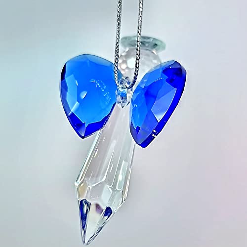 Blue Crystal Guardian Angel, Suncatcher Handmade 2.48 Inch Home Window Decoration Flower Car Chakra Crystal Rainbow Maker Guardian Angel Christmas Tree Ornament Blue